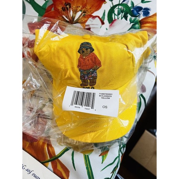 Polo Ralph Lauren Embroidered BIG Polo Bear Chino Cap Hat Yellow - New With Tags - Picture 2 of 16
